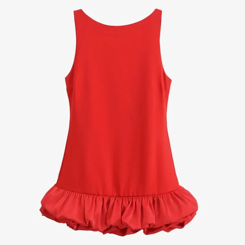 HXAO White Short Dress Women's Ruffle Backless Party Dresses Black Red Sleeveless Bodycon Mini Dress Woman Summer Sexy Vestidos