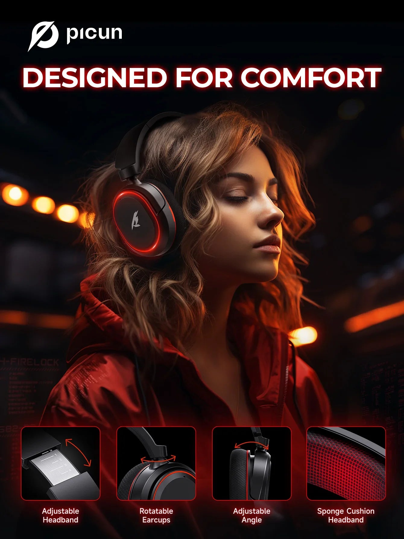 Picun G2 2.4G Wireless Gaming Headset Bluetooth Headphones 5ms Low Latency 7.1 Surround ENC Mic For PC PS4 PS5 Phone Switch