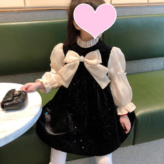 Girls Dress Spring and Autumn French Style Black Princess Dress Outer Wear