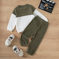 2025 Boys Autumn Winter Long Sleeve sweater suits Solid Color Block Pants Set Kids Outfit Casual Comfortable Clothing
