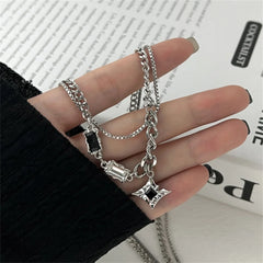 Hip Hop Zircon Star Double Layer Necklace For Men Women Trend Charm Titanium