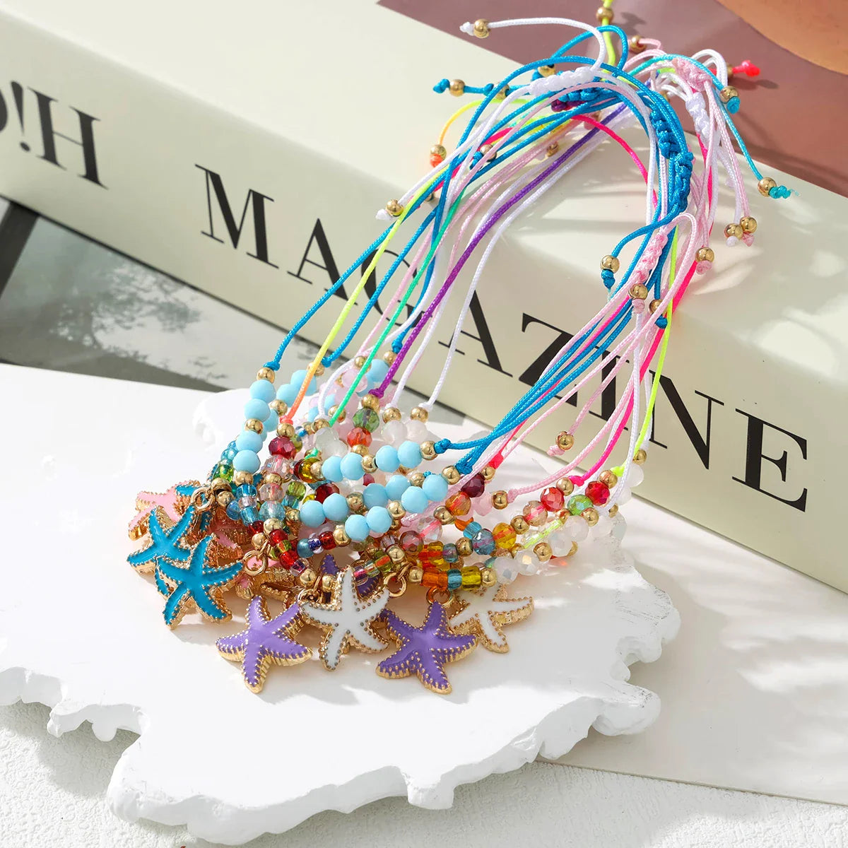 12 piece new ocean series starfish butterfly woven stretch bracelet set