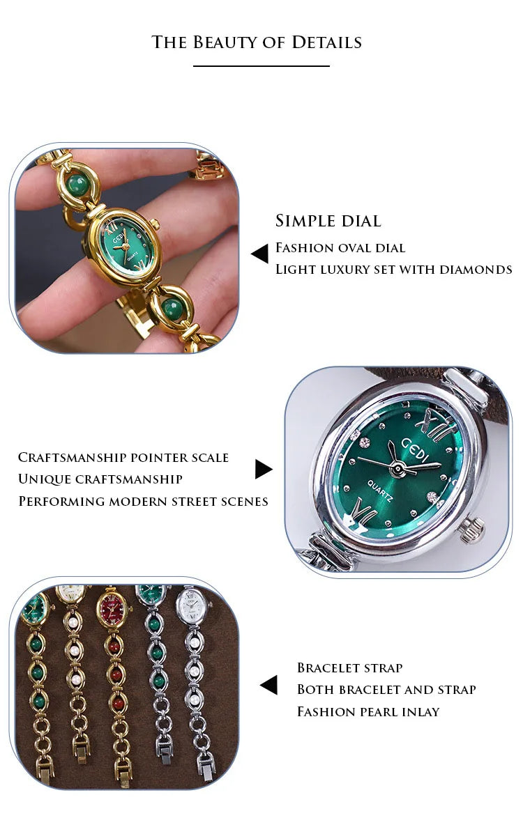 Ladies Watch Light Luxury Brand National Style Zulu Green Bracelet Advanced Bead Waterproof Women Fashion Quartz Wristwatches