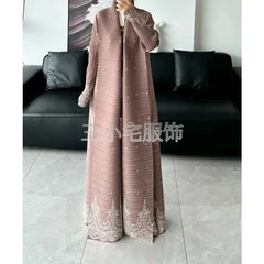 Abaya Fashion Lapel Pleated Long Sleeved Cardigan Windbreaker Jacket Saudi Abayas