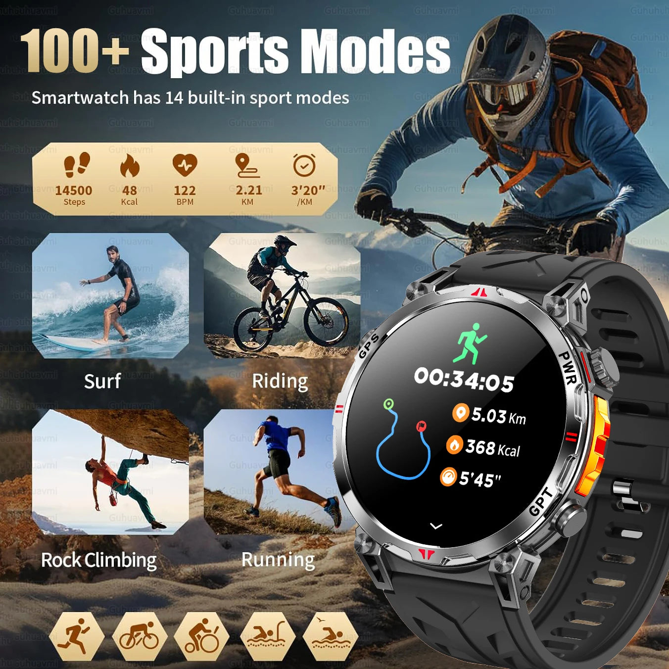 2025New Military GPS Sport Smartwatch Men 650mAh AMOLED Screen Compass Altimeter 10ATM Waterproof Heart Rate Wireless Call Clock