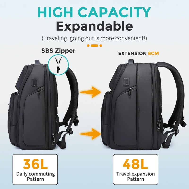 Fenruien Men 36L Business Backpack USB Waterproof  Multi Pocket Backpacks Fit 17.3 Inch Laptop