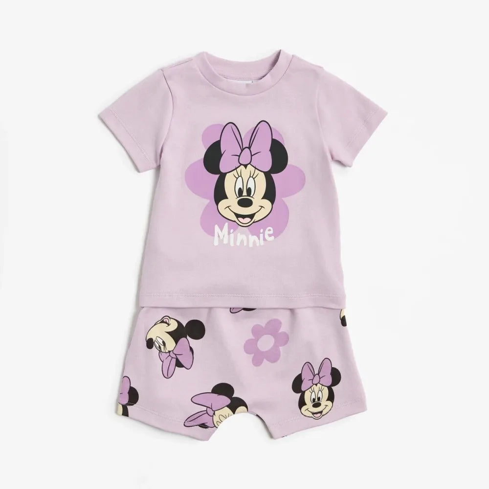 2Sets/pack Mickey Mouse Print Clothes Suits for Kids Summer Cotton Short Sleeve Tshirt + Shorts Baby Boy Girl Outfits
