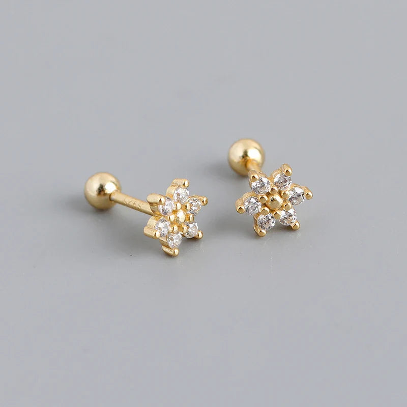 WANTME 925 Sterling Silver Fashion Korean Petal Screw Bead Stud Earrings for Women Charm Ear Bone Piercing Jewelry Accessories
