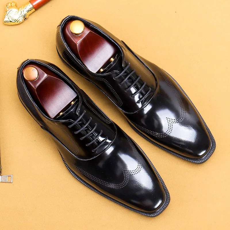 HNXC Business Dress Shoes Men's Oxfords Genuine Leather Pointy Toe Lace Up High Quality Office Wedding Formal Shoes For Men