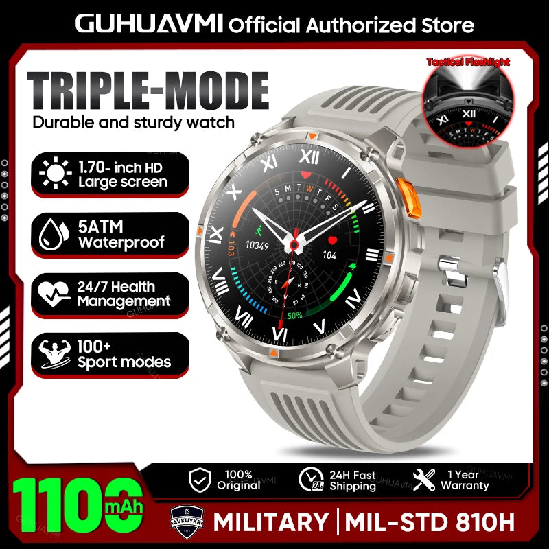 New T-Rex3 1100mAh Large Battery Durable Adult Smart Watch 1.7-inch GPS trackr Compass 5ATM Waterproof BT Call Sports Smartwatch
