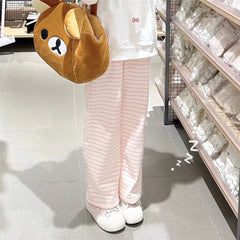 Cute Y2K Striped Pants Women Kawaii Sweet Harajuku Fleece Sports Korean Fashion