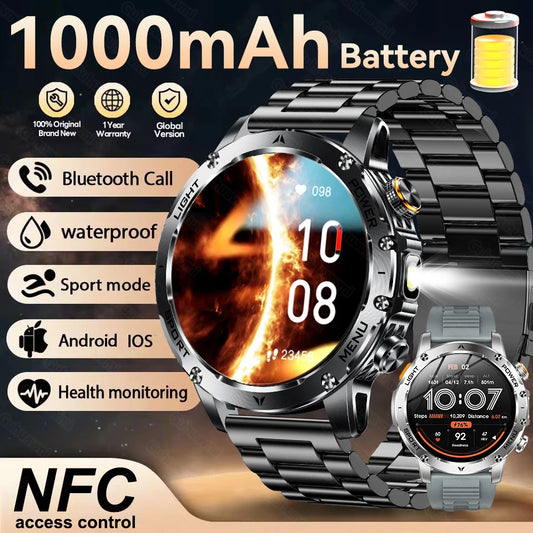 New Men Military Outdoor 1000mAh Battery Smart Watch GPS NFC Watches 3ATM Waterproof Swim 1.7-inch HD Bluetooth Call Smartwatch