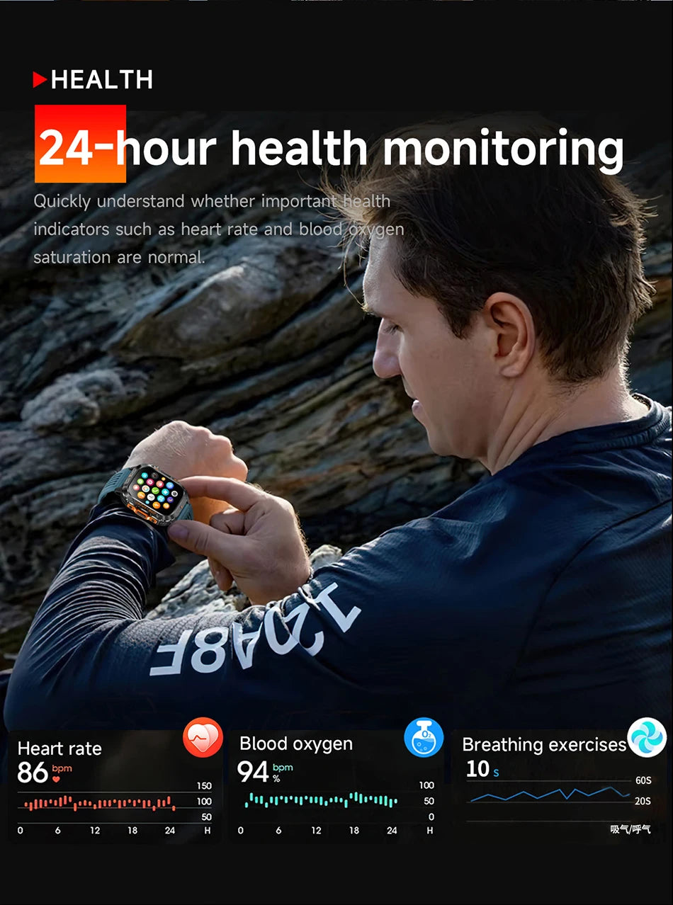 2025 New Military Outdoor Smart Watch Men's GPS Flashlight Bluetooth Call 2.01" AMOLED Screen 3ATM Waterproof Sports Smartwatch