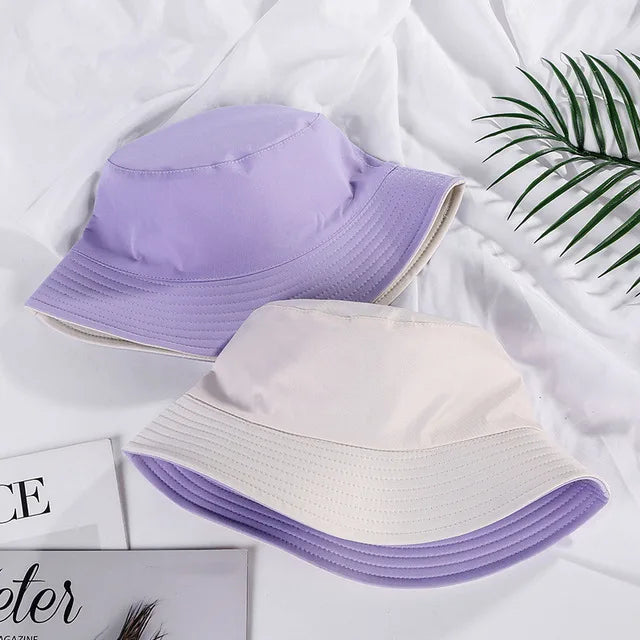 Double-sided Wearing Cap Solid Color Bucket Hat Men Women Sun Hat Reversible Fisherman Hat Summer Panama Cap Sun Fishing Gorros