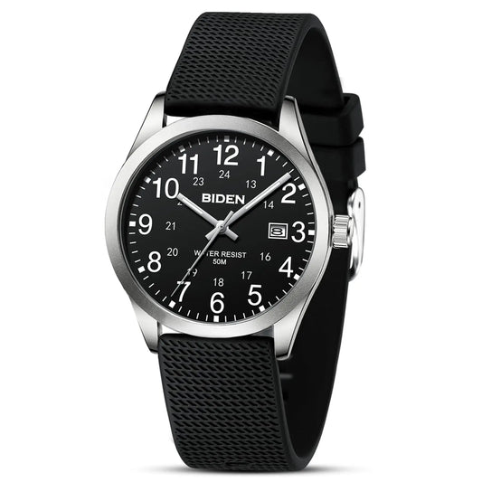 BIDEN Men's Watch Simulated Quartz Sports Men's and Women's Watch 30 Waterproof Second Hand Luminous Easy to Read Dial