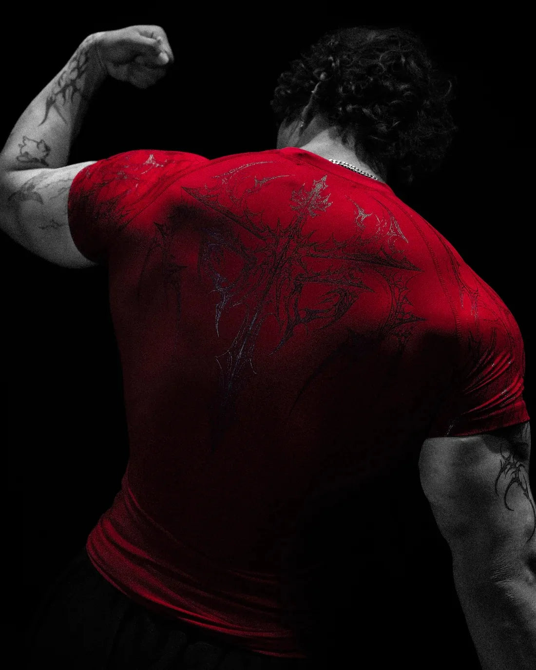 GYM T-shirt Men's Dark Gothic Print Muscle Tee  High Elasticity And Quick Drying Exercise For Bodybuilding Training 2025 Summer