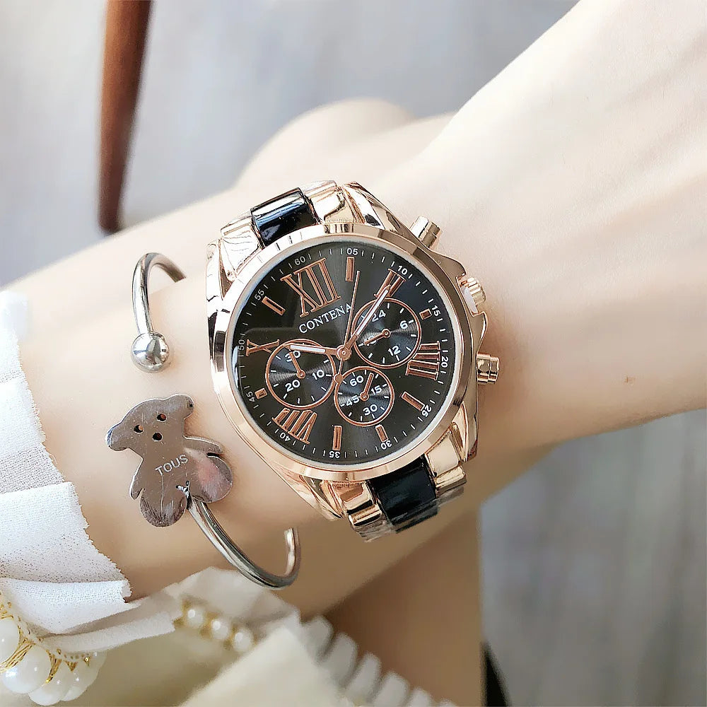 Contena Luxury Simple Women's Wristwatches Full Stainless Steel Women Quartz Watch Business Ladies Watch Clock erkek kol saati