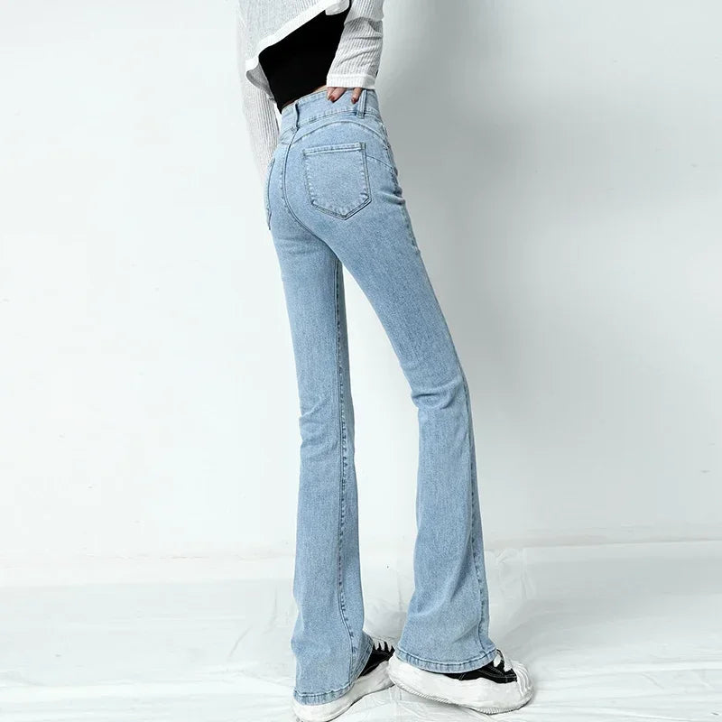 Flared Jeans Women Hip Lift High Waist Stretch Denim