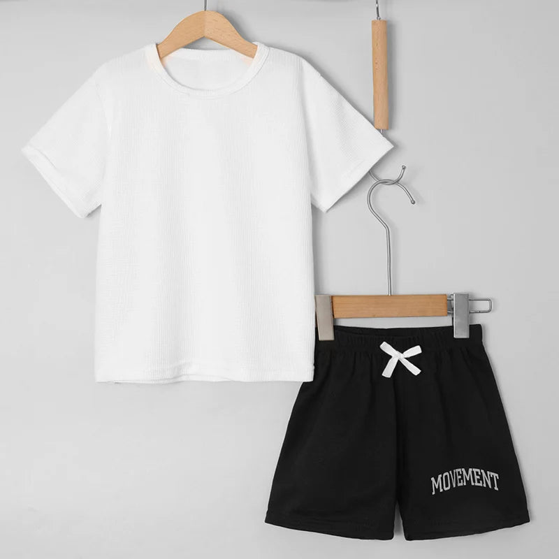 2/3 Pcs Children's Summer Fashion Joker Suit Boy Solid Color Waffle Short Sleeve Girl Joker Breathable Comfort Shorts Beach Pant