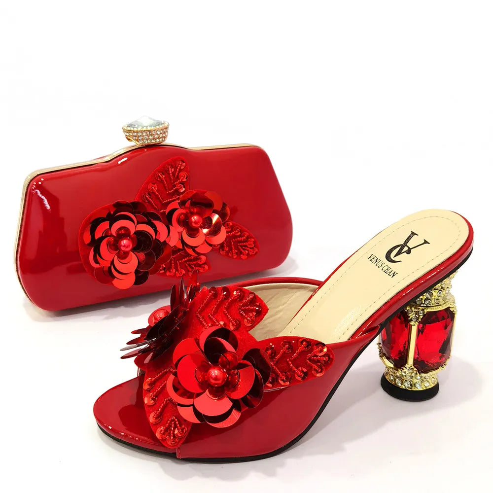 Matching Shoes and Bags: Green Color Pointed Wine Glass Heel Design Ladies Shoes