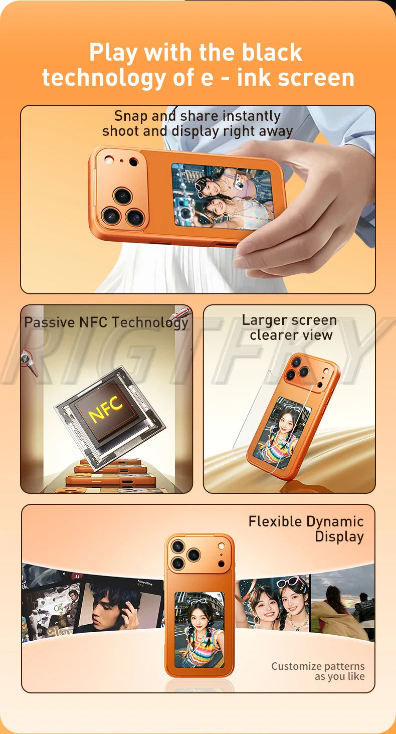 For IPhone 17 Pro Max 17Pro 17 E-ink Mobile Phone Cases Screen Image Ai NFC technology Transmission DIY No Battery Tech Cover