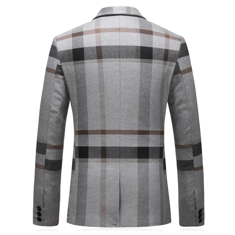 Tuxedo for Mens: Men's Wedding Plaid Blue Gray Blazers Jacket Pants Vest 3 Pcs Set