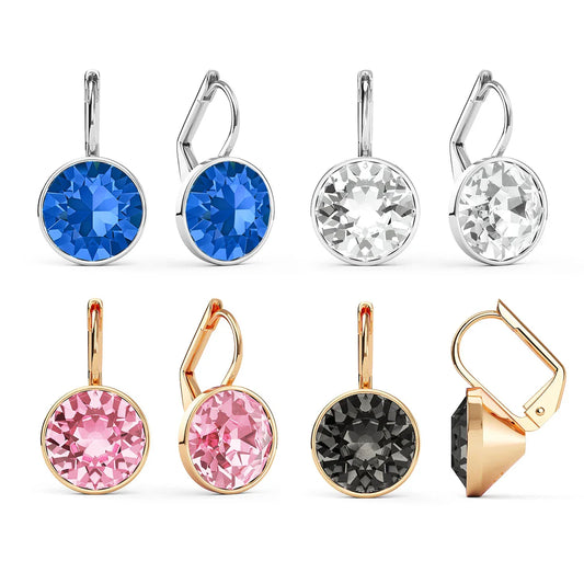 Bella Drop Earring for Women Christmas Birthday Premium Austrian Crystals Round Cut Dangle Silver Gold Color Pierced Jewelry