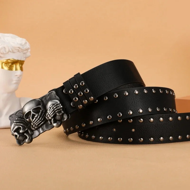 New Women Belt High Quality Luxury Brand Punk Goth Rivet Black Jeans Unisex Men Belt Paw Skull Buckle belt Unisex Waist Belt