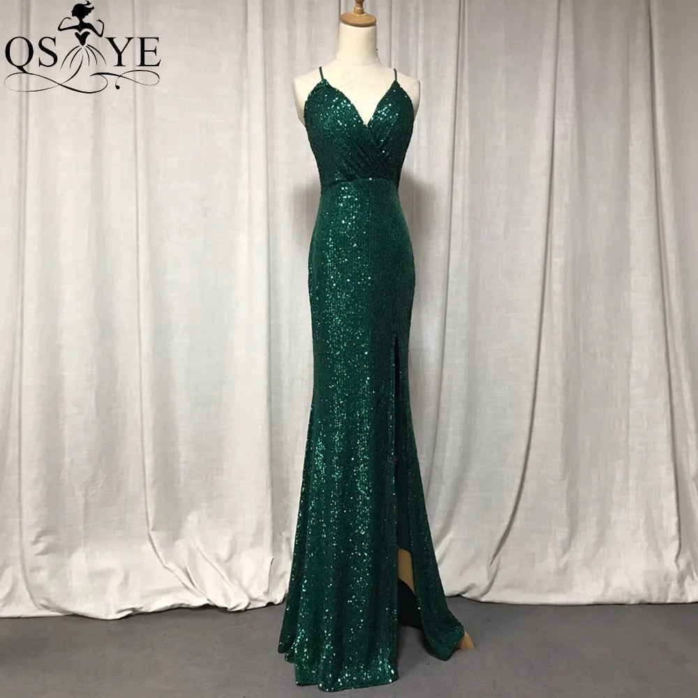 Evening wear Dresses: Shoulder Straps Prom Gown Sequin Long Party Dress