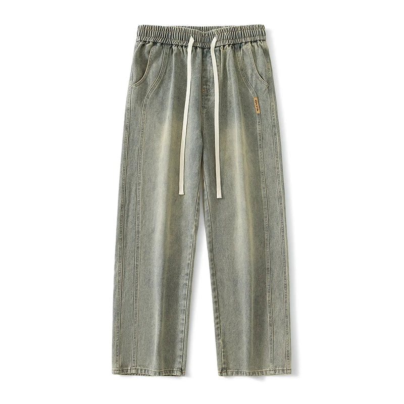 Baggy Men's Straight Leg Jeans Fashion Patchwork Hip Hop High Street Wide Leg