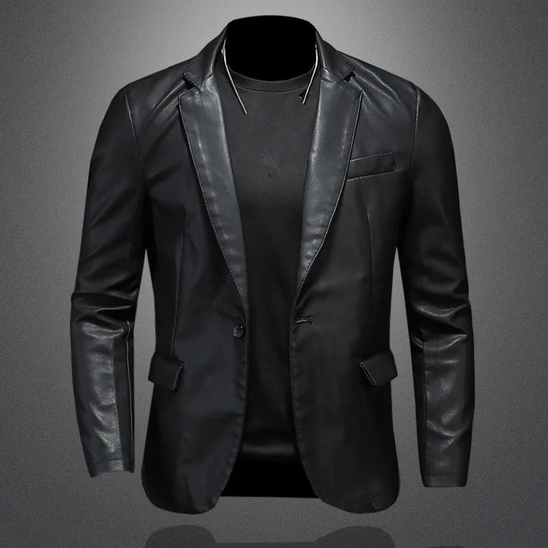 Mens Slim Fit Leather Jackets PU Casual Motorcycle Coats Turn Down Collar Black