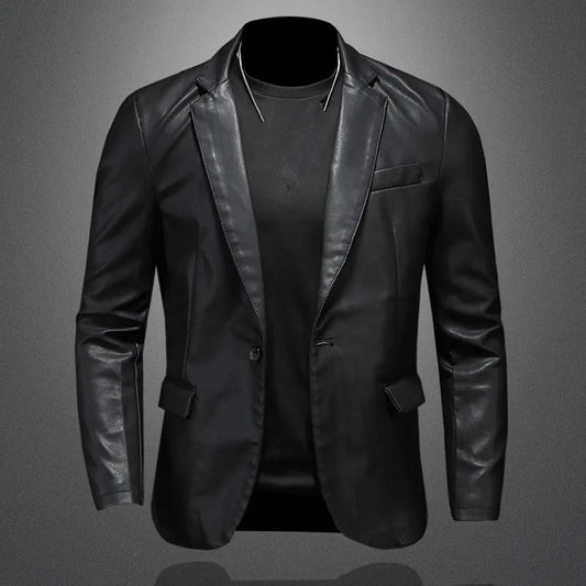 Mens Slim Fit Leather Jackets PU Casual Motorcycle Coats Turn Down Collar Black