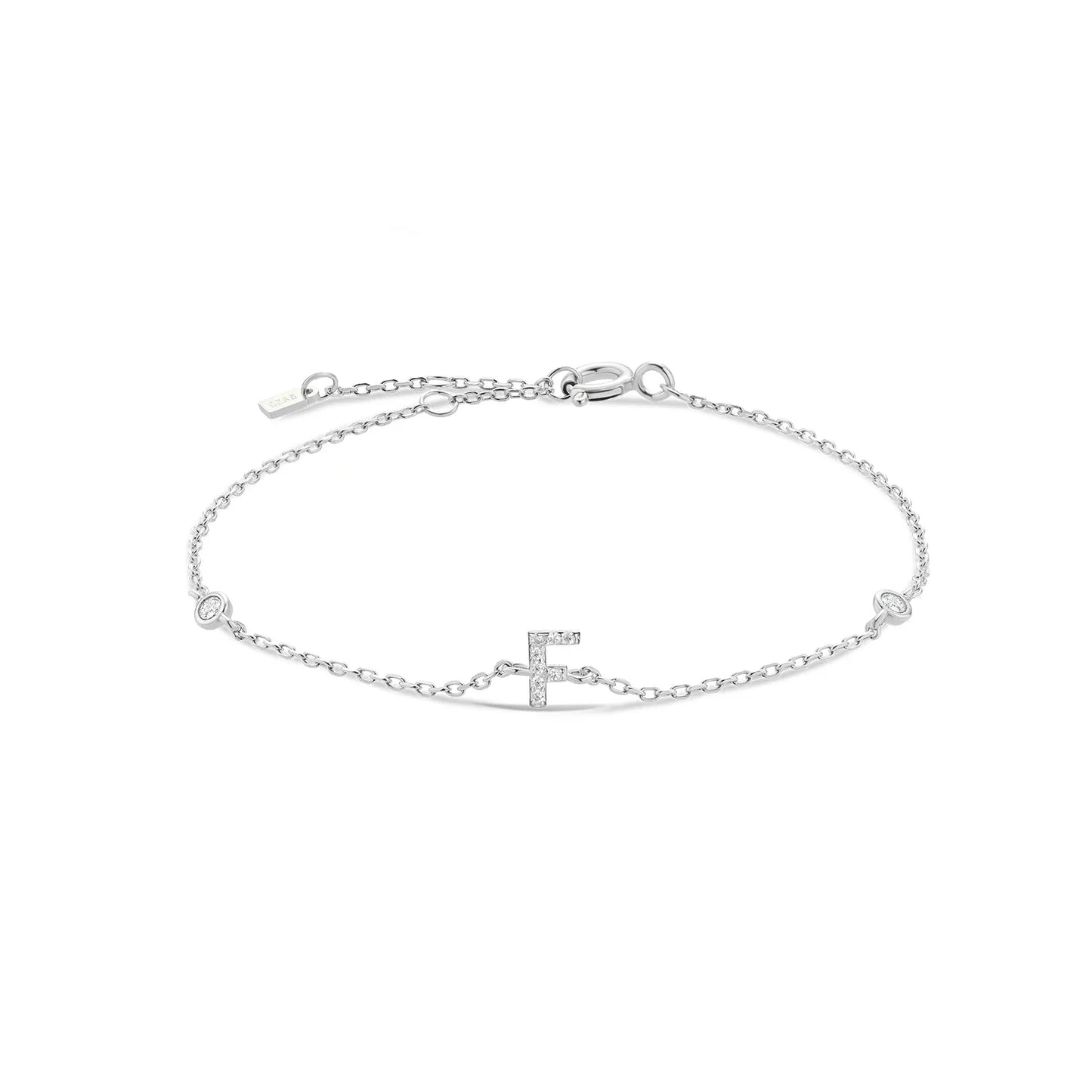 VEWANT 925 Sterling Silver Monogram Letter A - Z Initial Charm Chain Bracelet Luxury Wedding CrystalFine Jewelry