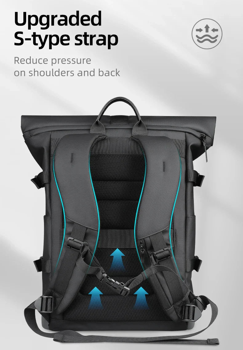 HK Waterproof Roll-Top Backpack for Men Large Capacity Expandable 17 Inch Laptop Bag Leisure Travel Backpack Hiking Camping Bags