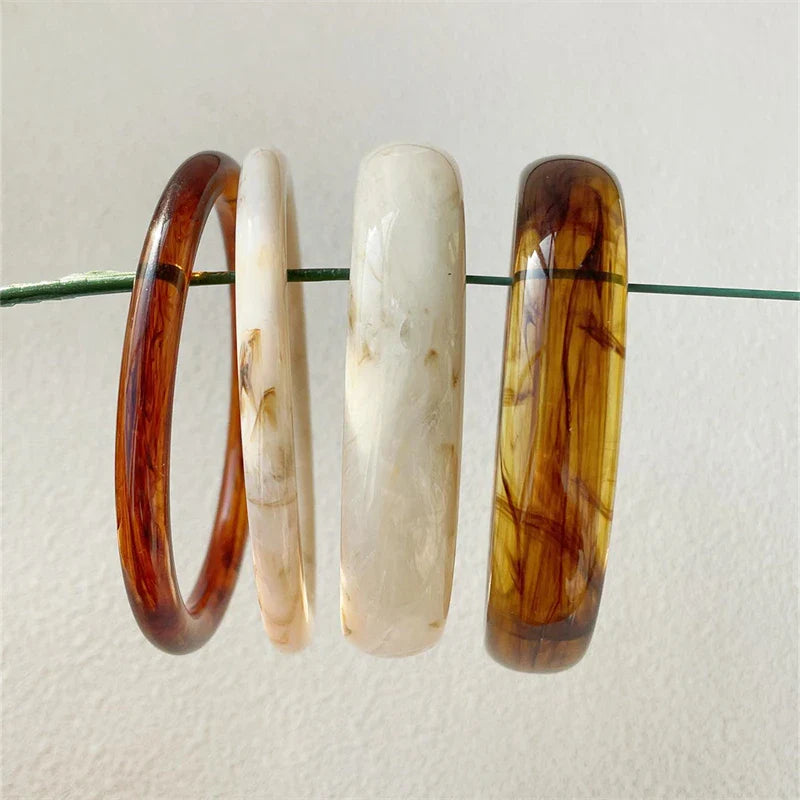 UJBOX 4-Piece Brown & Cream Marble Acrylic Resin Bracelet Bangle Set Stackable Jewelry Lightweight & Eco-Friendly Bulk Discount