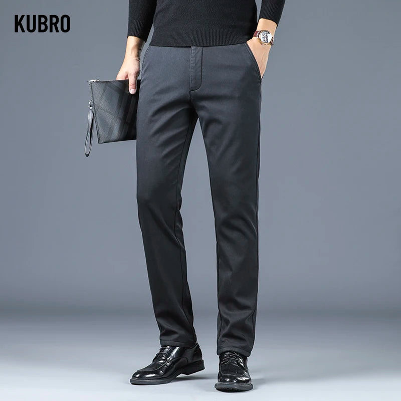Warm Fleece Men's Suit Pants Cotton Business Solid Color Outdoors Casual Fashion