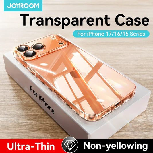 Joyroom For iPhone 17 16 15 Pro Max Case Lens Protection Anti-Yellow Case For iPhone 17 16 Pro Max Transparent Shockproof Cover