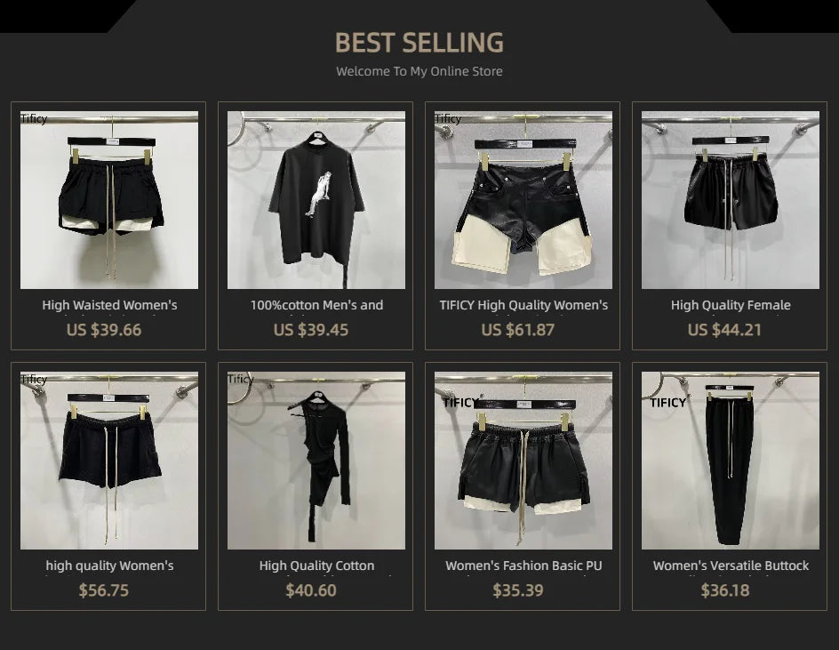 Women's Fashion Basic PU Leather Four Corner Pockets Comfortable Shorts New Versatile Black Short Pants