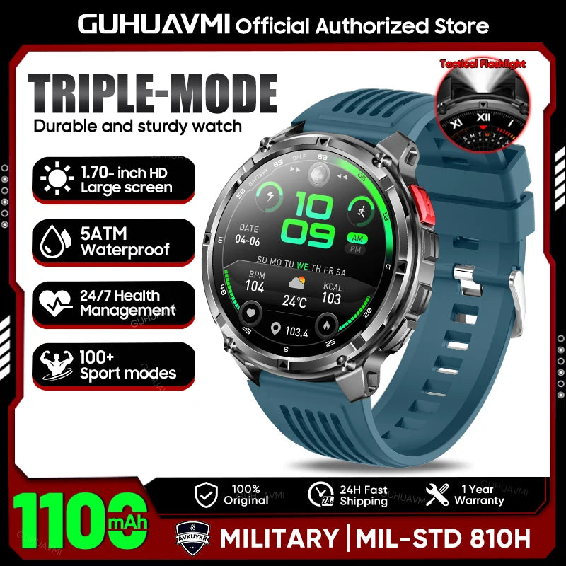 New T-Rex3 1100mAh Large Battery Durable Adult Smart Watch 1.7-inch GPS trackr Compass 5ATM Waterproof BT Call Sports Smartwatch