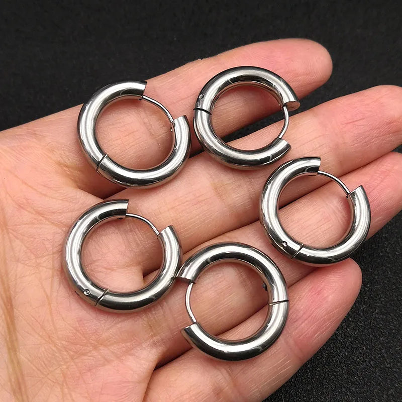 6pcs/lot Thick 3.0mm 4.0mm 5.0mm Stainless Steel Circle Hoop Earrings For Women Girls Gold Silver Color Round Geometry Earrings