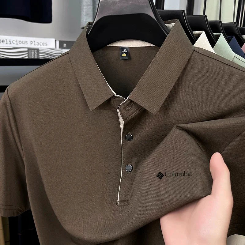 High end brand men's letter printed short sleeved polo shirt cool breathable casual business 2025 summer new style lapel T-shirt