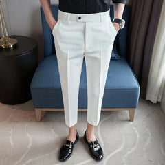 Summer Simple White Suit Pants for Men Slim Fit Business Casual Dress Pants