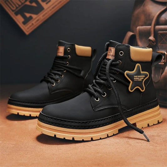 Men Leather Luxury Motorcycle Military Boots For Men Winter Chelsea Boots