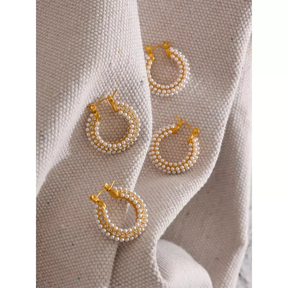 Yhpup Exquisite Luxury Stainless Steel Imitation Pearls Hoop Huggie Earrings Romantic Elegant Fashion Charm Trendy Chic Jewelry