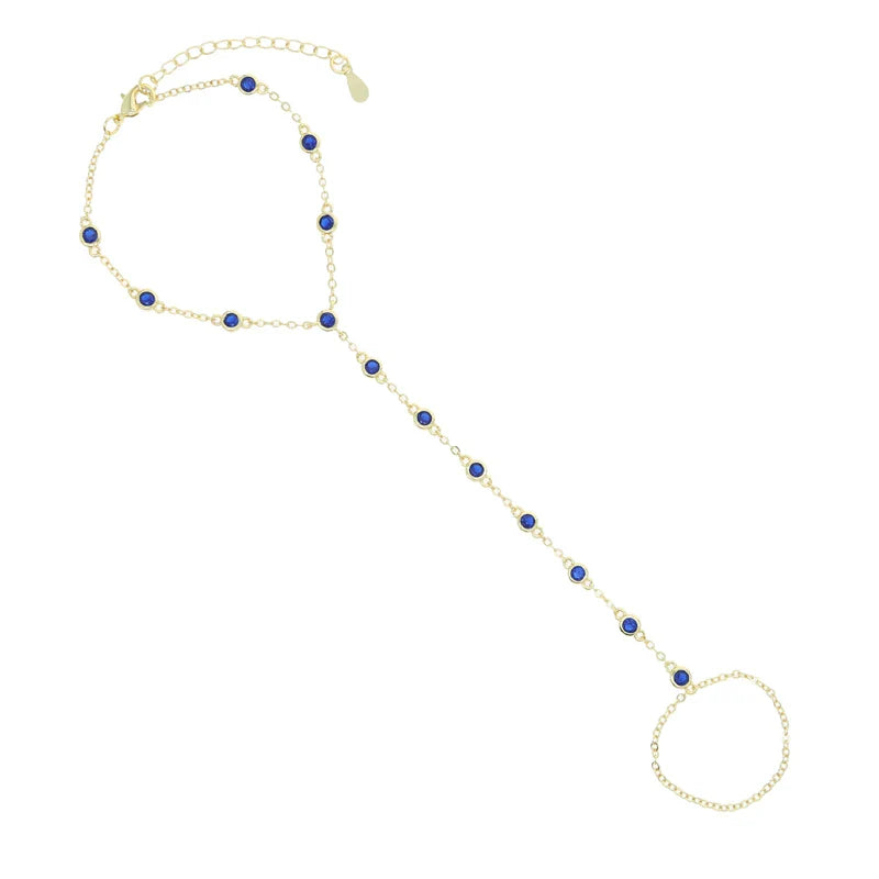 CZ Station Link Chain Long Hand Slave Bracelet Gold Plated Green Blue White Cubic Zirconia CZ Trendy Women Jewelry