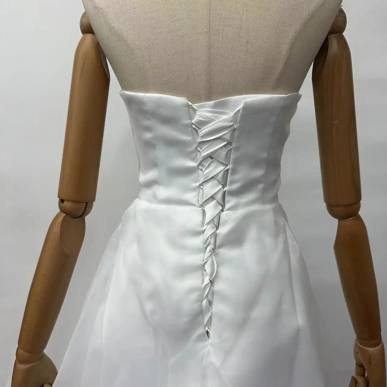 Homecoming Dresses: White Satin Chiffon Strapless Wedding Trailing Dresses for Bride