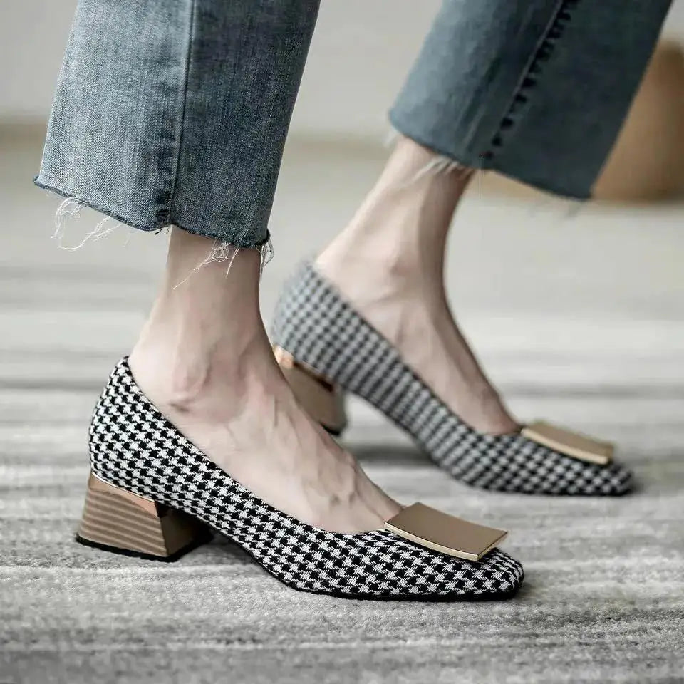 Sapatos Femininas Women Light Weight European Stylish Elegant Green Square Heel Shoes Lady Casual Office Party Heel Shoes E1038