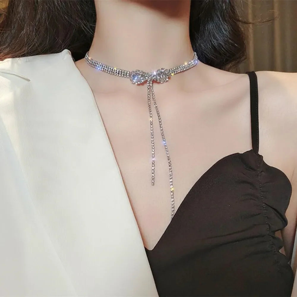Korean Fashion Sweet Heart Shaped Necklace For Women Crystal Zircon Pendant Clavicle Chain Elegant Romantic Party Gift Jewelry