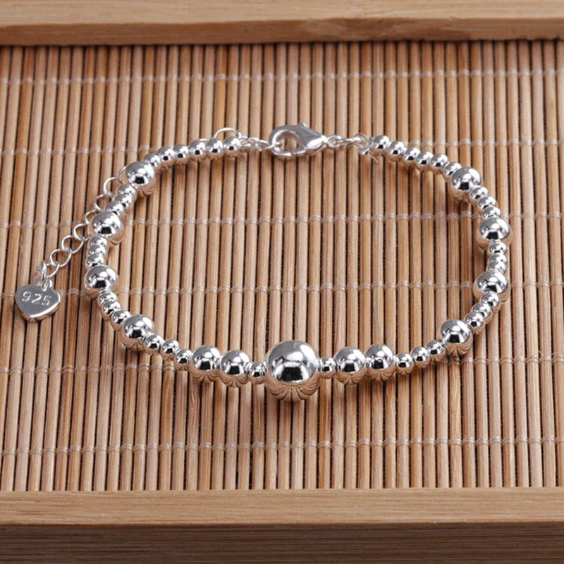 925 Sterling Silver Bangle Bracelet 2 Balls Geometric Polished Punk Stackable For Woman Girl Jewelry Gift Dropship Wholesale