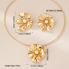 2PCS Fashion Gold-plated Metallic Flower Pendant Choker Necklace for Women Party